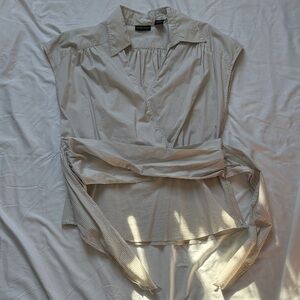 New York & Co Beige Striped Wrap Blouse Size 18